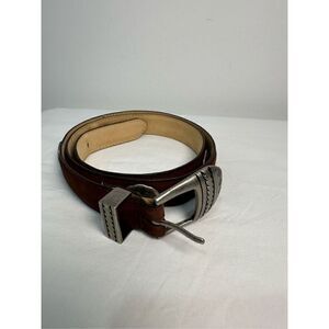 Woolrich 1’ Italian leather brown belt with silver accents size 38”. #5-1094